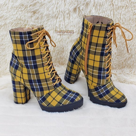 yellow tartan boots